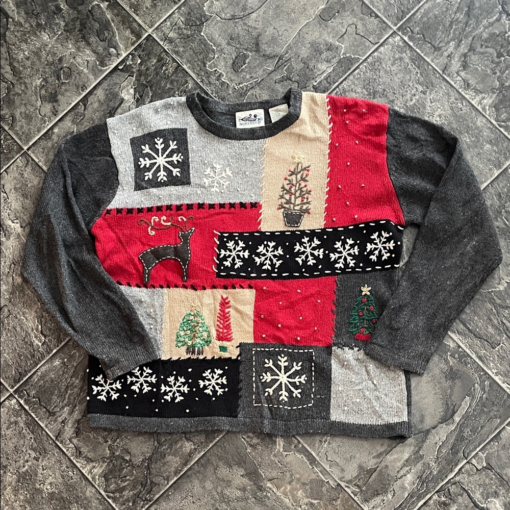 Vintage Wool Christmas NORTHERN REFLECTIONS Knit Sweater Cottage Coastal Whimsi